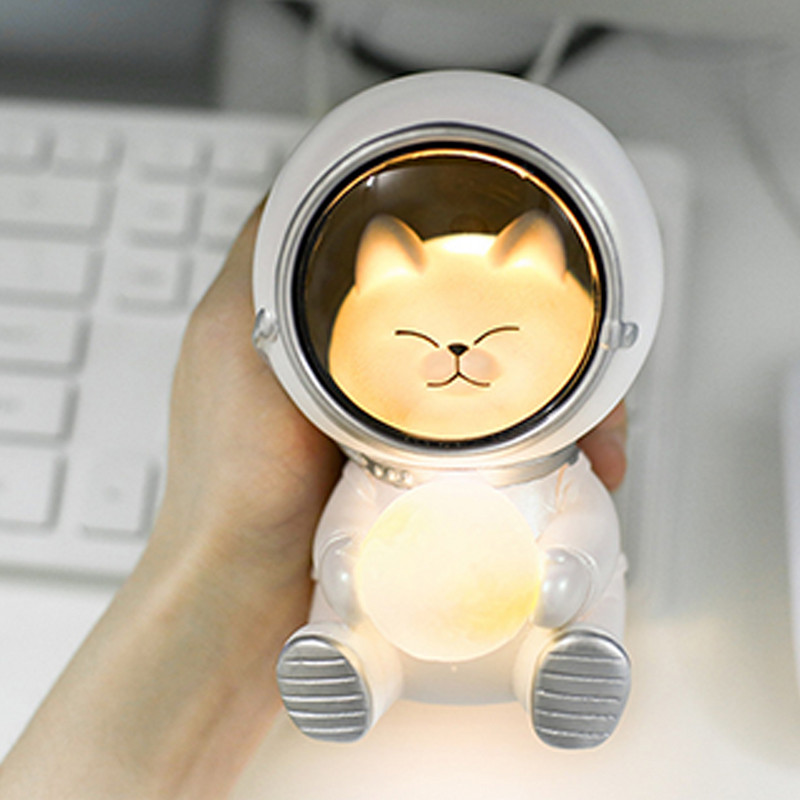 LED nakts gaismas astronauts jauka kaķa/lāča/suņa lampa Kawaii mazuļa mazuļiem bērniem guļamistabas gultas dekorēšanai, mīksta, silta dāvanu lampa