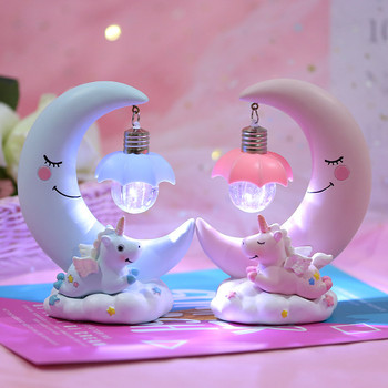 Анимационна лунна еднорог нощна лампа LED бебешка лампа за детска стая дишаща детска коледна празнични подаръци детски рожден ден звезда настолна светлина