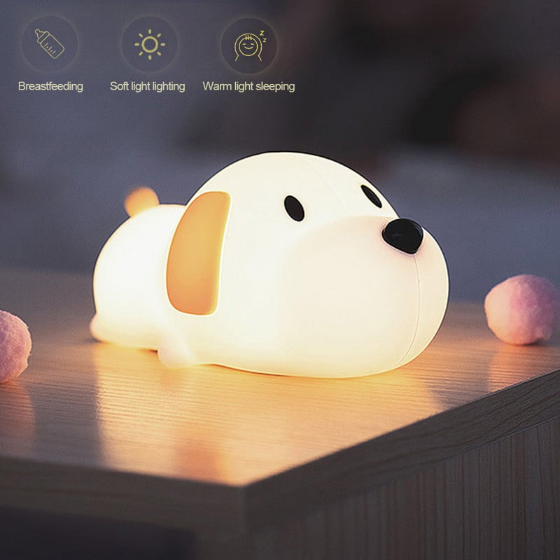 Drăguț Puppy Dog Touch Senor Lumină de noapte din silicon Lampă de atmosferă reglabilă Copii Copii Cadou de vacanță Dormitor Lămpi de noapte