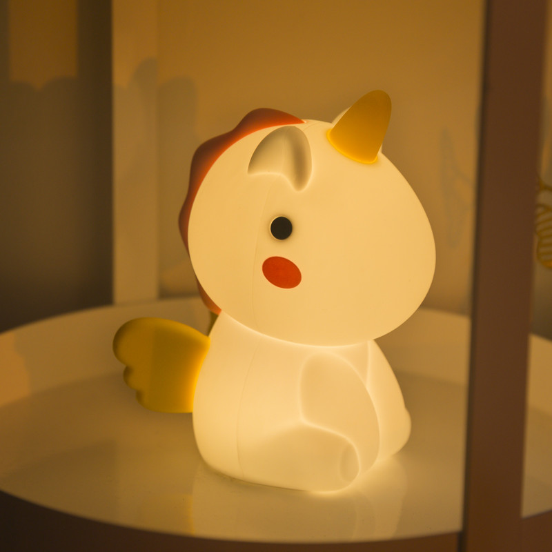 Unicorn LED nakts gaisma krāsains silikona pieskāriena sensors RGB aptumšojošs gultas galda lampa bērniem bērniem rotaļlieta dāvana USB uzlādējama