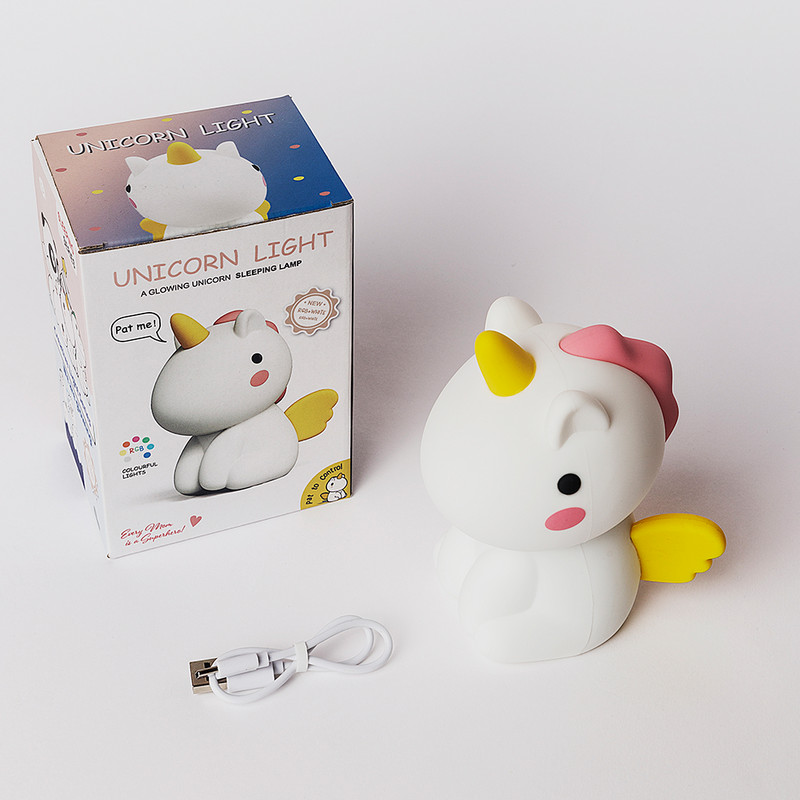 Unicorn LED nakts gaisma krāsains silikona pieskāriena sensors RGB aptumšojošs gultas galda lampa bērniem bērniem rotaļlieta dāvana USB uzlādējama