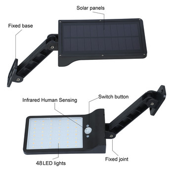 QLTEG 450 LM 48 LED Solar Power Φωτιστικό τοίχου PIR Αισθητήρας κίνησης Φωτιστικό τοίχου Αδιάβροχο περιστρεφόμενο στήριγμα τηλεχειριστηρίου