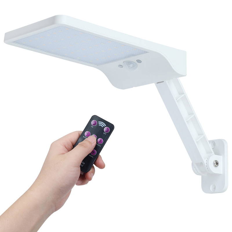 QLTEG 450 LM 48 LED saules enerģijas ielas apgaismojums PIR kustības sensora sienas lampa āra ūdensnecaurlaidīga tālvadības pults pagriežams kronšteins