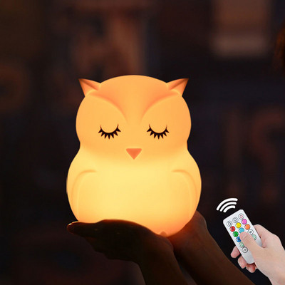 Owl éjszakai fény távirányítós érintésérzékelős, szabályozható időzítő, újratölthető LED-es lámpák éjjeli lámpa gyerekeknek gyerekeknek baba