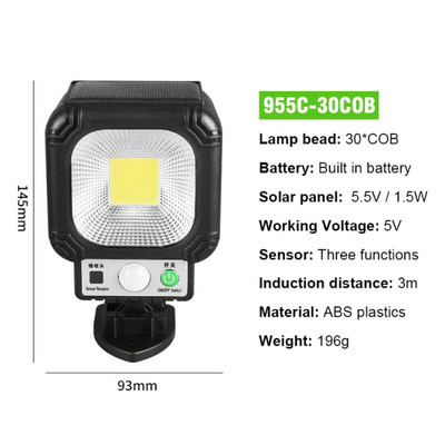 30 LED-uri Lumină solară Senzor de mișcare PIR Lampă de noapte cu energie solară Lumină de grădină cu LED Lampă de perete solară de securitate pentru exterior, impermeabilă pentru interior