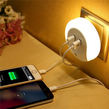 WoodPow LED Night Light Sensor 2 Υποδοχή φόρτισης USB Φορτιστής κινητού τηλεφώνου EU US Plug 0,5W Νυχτερινή λάμπα με διακόπτη για παιδιά