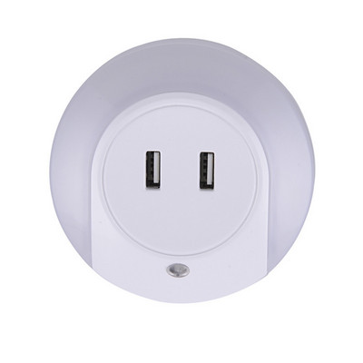 WoodPow LED nakts gaismas sensors 2 USB uzlādes ligzda Mobilā telefona lādētājs EU US Plug 0,5W nakts lampa ar slēdzi bērniem