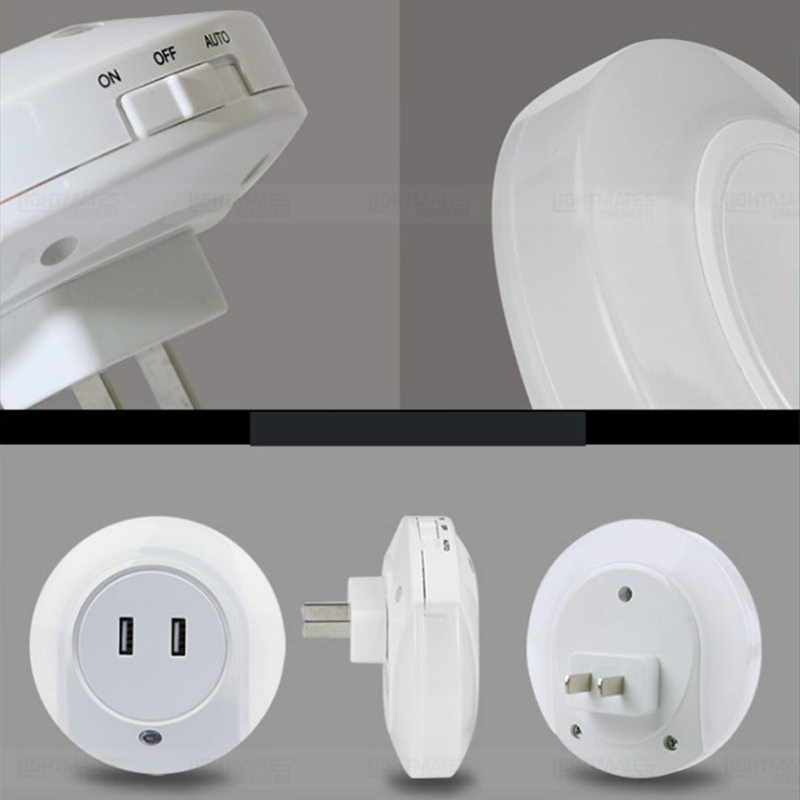 WoodPow LED nakts gaismas sensors 2 USB uzlādes ligzda Mobilā telefona lādētājs EU US Plug 0,5W nakts lampa ar slēdzi bērniem