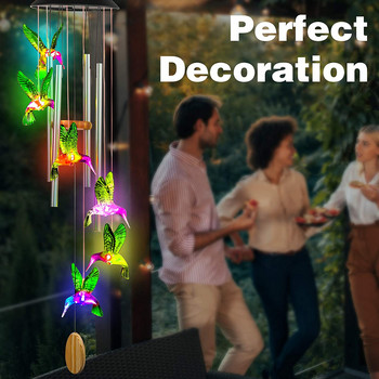 Сменяща цвета си слънчева енергия Wind Chime Колибри пеперуда Водоустойчива външна коледна украса Светлина за вътрешен двор Градина