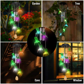 Αλλαγή χρώματος Solar Power Wind Chime Hummingbird Butterfly Αδιάβροχο Χριστουγεννιάτικο Διακοσμητικό Φωτιστικό Εξωτερικού Χώρου για Αίθριο Κήπο