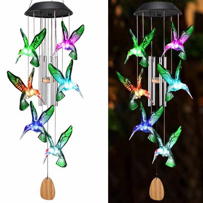 Energie solară care schimbă culoarea clopoțel eolian, pasăre colibri, fluture, rezistentă la apă, în aer liber, decorațiuni de Crăciun, pentru curte, grădină