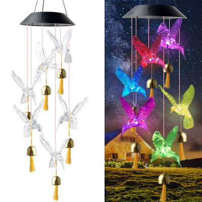 Energie solară care schimbă culoarea clopoțel eolian, pasăre colibri, fluture, rezistentă la apă, în aer liber, decorațiuni de Crăciun, pentru curte, grădină