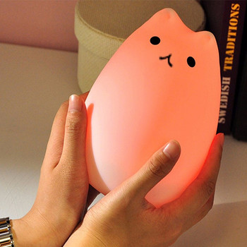 Нощна лампа USB Цветна силиконова светлина за животни Котка Силиконов сензорен сензор LED Меко дишане Анимационно бебе Сладко