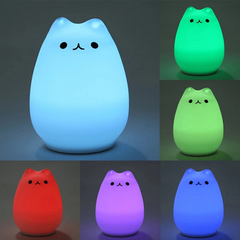 Нощна лампа USB Цветна силиконова светлина за животни Котка Силиконов сензорен сензор LED Меко дишане Анимационно бебе Сладко