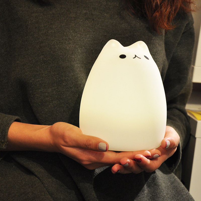 Nakts lampa USB Krāsains Silīcija Dzīvnieku Gaismas Kaķu Silīcija Pieskārienu Sensors LED Mīksts Elpojošs Multfilma Baby Cute