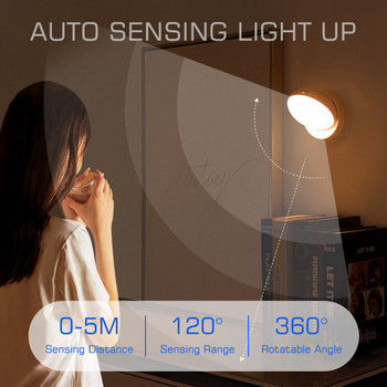 Φως αισθητήρα κίνησης 360° Περιστρεφόμενο φωτιστικό νύχτας Μαγνητικός φωτιστικό τοίχου Επαναφορτιζόμενο φωτιστικό νυκτός USB για ντουλάπι σκάλας Διάδρομος Υπνοδωμάτιο