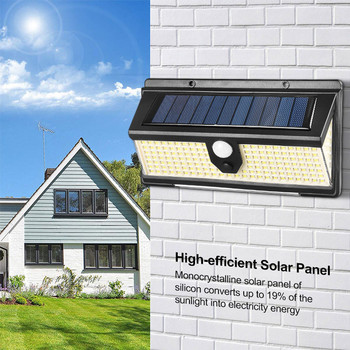 190 LED соларна лампа Външна слънчева панелна лампа със сензор за движение Стенни лампи за градински декор IP65 Водоустойчиво осветление за вътрешен двор