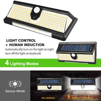190 LED Solar Lamp Φωτισμός εξωτερικού χώρου ηλιακού πάνελ με αισθητήρα κίνησης Φωτιστικά τοίχου για διακόσμηση κήπου IP65 Αδιάβροχος φωτισμός βεράντας