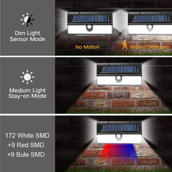 190 LED Solar Lamp Φωτισμός εξωτερικού χώρου ηλιακού πάνελ με αισθητήρα κίνησης Φωτιστικά τοίχου για διακόσμηση κήπου IP65 Αδιάβροχος φωτισμός βεράντας