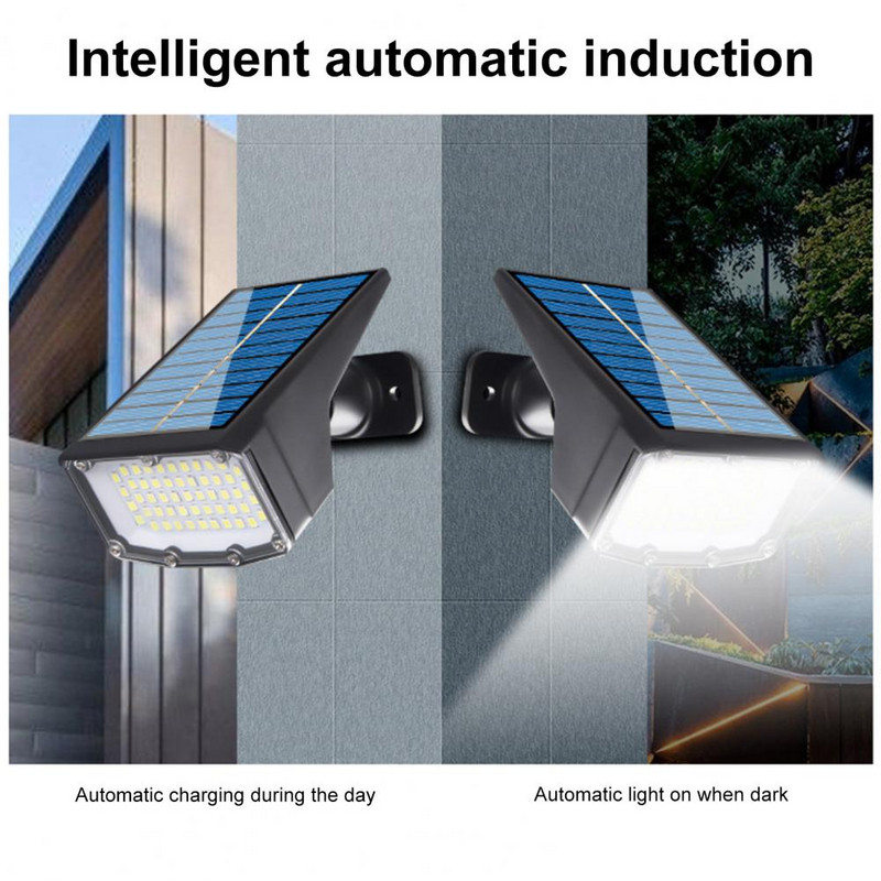 Lampă pentru gazon Senzor de mișcare practic Luminozitate reglabilă 53 LED-uri Spoturi solare pentru grădină Lumină pentru amenajare a teritoriului pentru curte