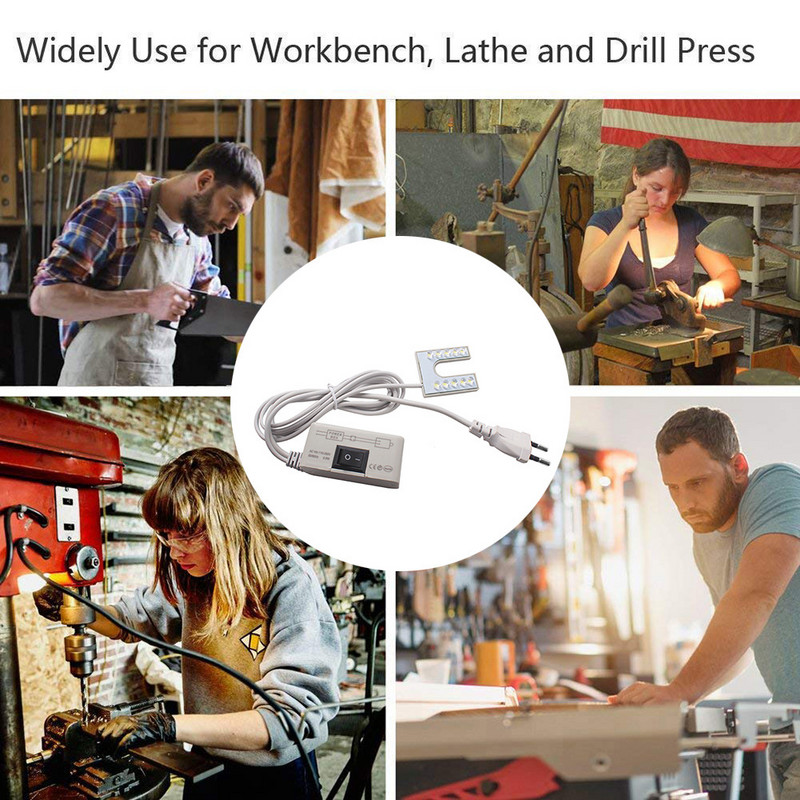 ES / JAV kištukas siuvimo mašinos apšvietimas 10 LED U formos pramoninio apšvietimo lempa Magnetiniai darbiniai žibintai gręžimo presams Darbo stalai