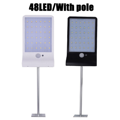 450 Lumeni 48 LED Lumină solară Trei moduri Negru Alb Impermeabil Lampă de gard de grădină de exterior Cu stâlp de montare sau nu