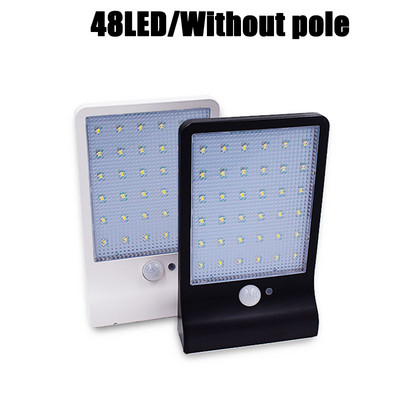 450 Lumeni 48 LED Lumină solară Trei moduri Negru Alb Impermeabil Lampă de gard de grădină de exterior Cu stâlp de montare sau nu