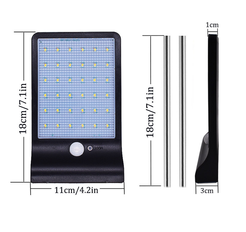 450 Lumeni 48 LED Lumină solară Trei moduri Negru Alb Impermeabil Lampă de gard de grădină de exterior Cu stâlp de montare sau nu