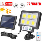 Lampă solară de perete cu LED-uri, 3 moduri, Lămpi cu senzor de mișcare, impermeabilă, Iluminat stradal de grădină, Lampă cu telecomandă pentru lumină de grădină.