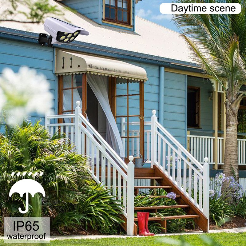 Napelemes biztonsági lámpák kültéri dummy kamera vezeték nélküli 77LED-s spotlámpák 3 módú mozgásérzékelős napelemes lámpa kerti otthoni parkhoz