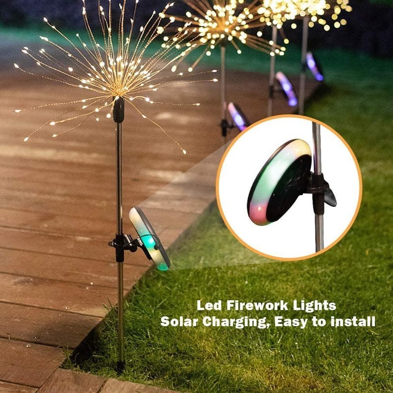 Lumini solare cu LED-uri de artificii în aer liber 90/120/150 LED-uri rezistente la apă, cale de grădină, curte, curte, lampă pentru decorarea de Crăciun