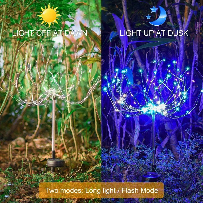 Lumini solare cu LED-uri de artificii în aer liber 90/120/150 LED-uri rezistente la apă, cale de grădină, curte, curte, lampă pentru decorarea de Crăciun
