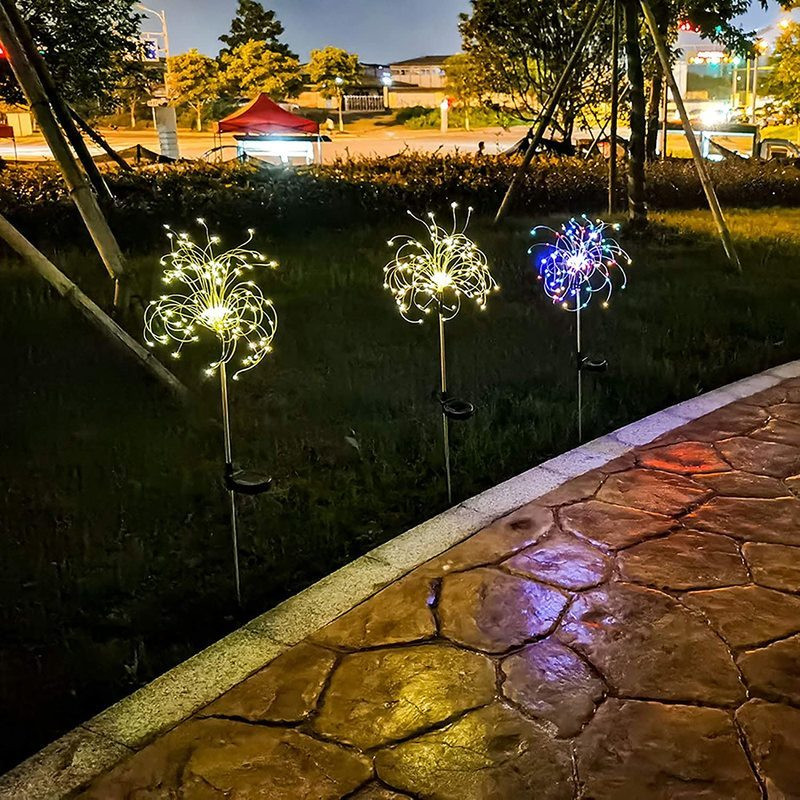 Lumini solare cu LED-uri de artificii în aer liber 90/120/150 LED-uri rezistente la apă, cale de grădină, curte, curte, lampă pentru decorarea de Crăciun