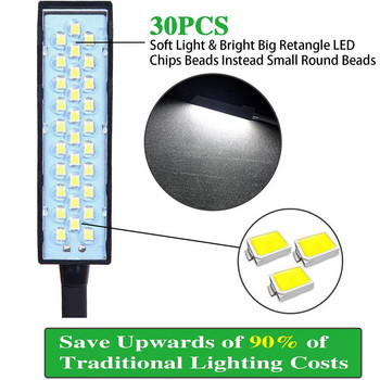 Димируема 30 LED лампа за шевна машина Промишлено осветление Многофункционална гъвкава работна лампа с магнит за стругове, бормашини