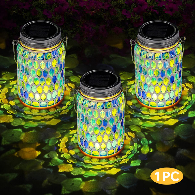 Háztáji veranda dekoratív kültéri függő füves kerti mozaik lámpa befőttesüveg belső terasz napelemes lámpás udvar IP44 vízálló led