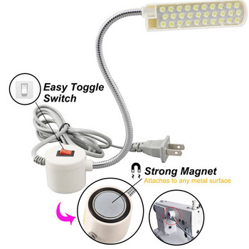 Светлина за шевна машина LED осветление Студено бяло с превключвател Магнитна работна лампа за рамо с гъша шия за всички работни маси Струг Бормашина Преса