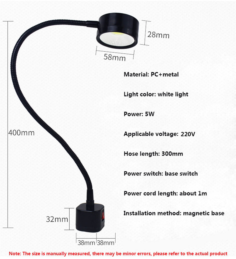 LED darbinis žibintas magnetinis pagrindas lanksti žąsies kaklelio lempa 220V 5W tekinimo frezavimo gręžimo preso pramoniniam apšvietimui