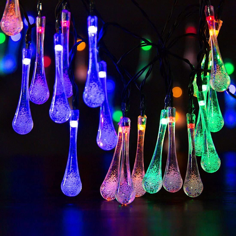 Napelemes lámpa Vízcseppek Fények Pisca külső kerítés Kert Tündér Led Izzó füzér Karácsonyi esküvői parti dekoráció