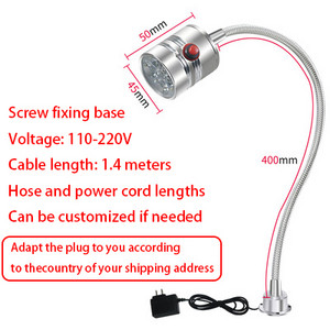 Hõbedane tööstuslamp 110-220V 5W LED töövalgusti reguleeritav kael Fikseeritud alusega Lambipistikuid saab kohandada