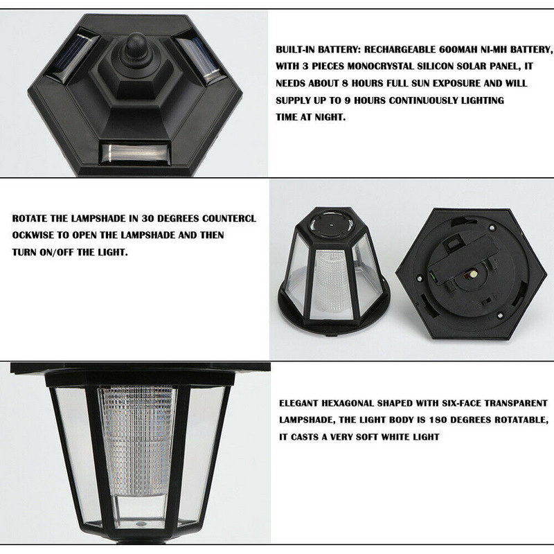 1 buc lampă solară cu LED pentru decorarea grădinii Lumină cu LED în aer liber, rezistentă la apă, cu energie solară, lampă pentru gazon, cale pentru curte, lumină peisaj