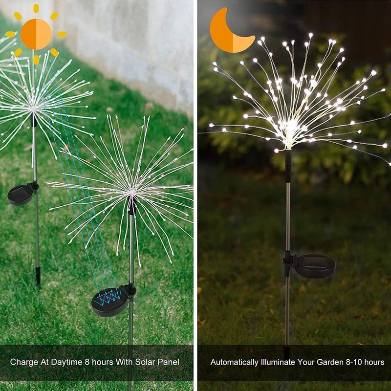 Grădină solară Flori decorative Lumini de artificii în aer liber 200 LED Lumină de peisaj impermeabilă pentru grădină, curte, curte, alee, gazon