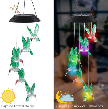 Слънчев вятър Chime Променящ цвета колибри LED декоративна лампа Мобилна външна светлина за мама Градина Парти Прозорец на двор