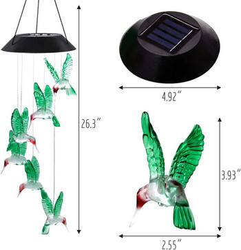 Solar Wind Chime Changing Color Hummingbird Διακοσμητικό φωτιστικό LED Κινητό Φως εξωτερικού χώρου για Mom Garden Patio Garden Party Yard
