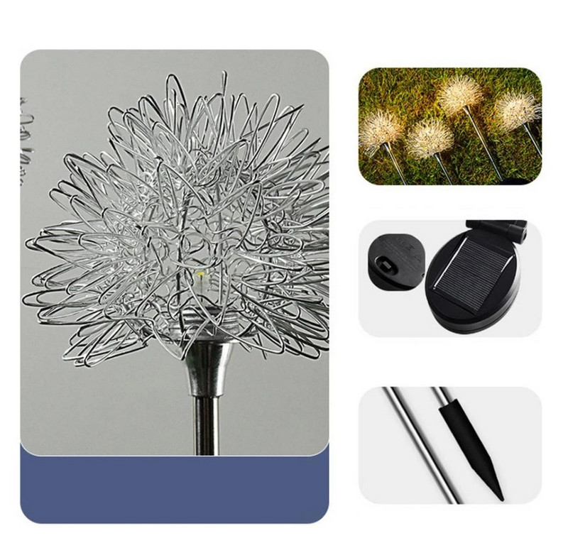 Lumini solare în aer liber din sârmă de păpădie la sol Lampă impermeabilă din sârmă de aluminiu, grădină, gazon, curte, lampă pentru festival