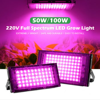 50W 100W LED Grow Plants Flood Light 220V Full Spectrum Phyto Lamp Greenhouse Hydroponic Growing Floodlights EU Plug with Switch