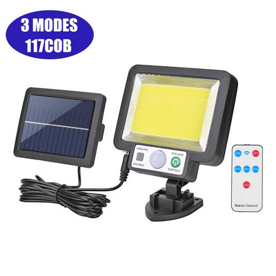 56LED/72/108/117COB Lampă solară de perete Split 3 moduri în aer liber Lămpi cu senzor de mișcare impermeabile pentru grădină, lampă de securitate stradală de urgență