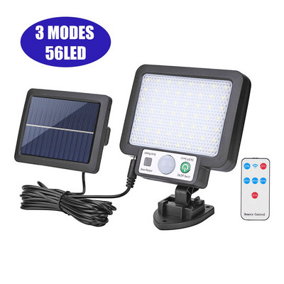 56LED/72/108/117COB Lampă solară de perete Split 3 moduri în aer liber Lămpi cu senzor de mișcare impermeabile pentru grădină, lampă de securitate stradală de urgență