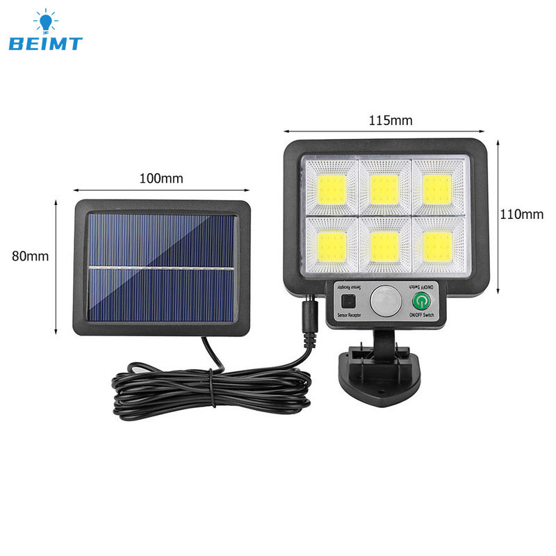 56LED/72/108/117COB Lampă solară de perete Split 3 moduri în aer liber Lămpi cu senzor de mișcare impermeabile pentru grădină, lampă de securitate stradală de urgență