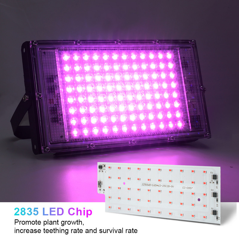 Lampă de creștere cu LED 50W 100W 220V cu priză UE Lămpi de creștere cu spectru complet LED pentru proiector cu LED hidroponic cu efect de seră