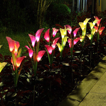 Ηλιακά φώτα κήπου με 4 κεφαλές Calla Lily 7 χρωμάτων που αλλάζουν φώτα εξωτερικού χώρου Auto On/Off Φώτα γκαζόν Αδιάβροχο λουλούδι προσομοίωσης